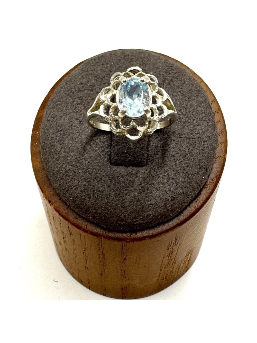 Solid Sterling Silver 925 Oval Blue Topaz Filigree Statement Ring Size 6